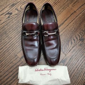 Salvatore Ferragamo Red Brown Leather Squared Toe Slip On Loafers Size 7